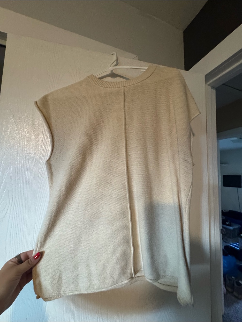 Amazon Cream Short-Sleeve Crewneck Knit Top
